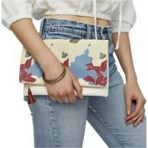 Rachel Pally Floral Foldover Clutch Vegan Leather and Canvas    NWOT